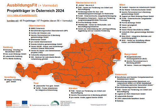 Landkarte Projektträger AusbildungsFit österreichische