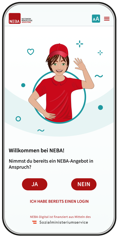 screenshot der Startseite von der NEBA-App